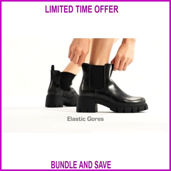 Women's Elastic Chelsea Ankle Boots Platform Low Chunky Block Heel Lug Sole - Picture 7 of 7